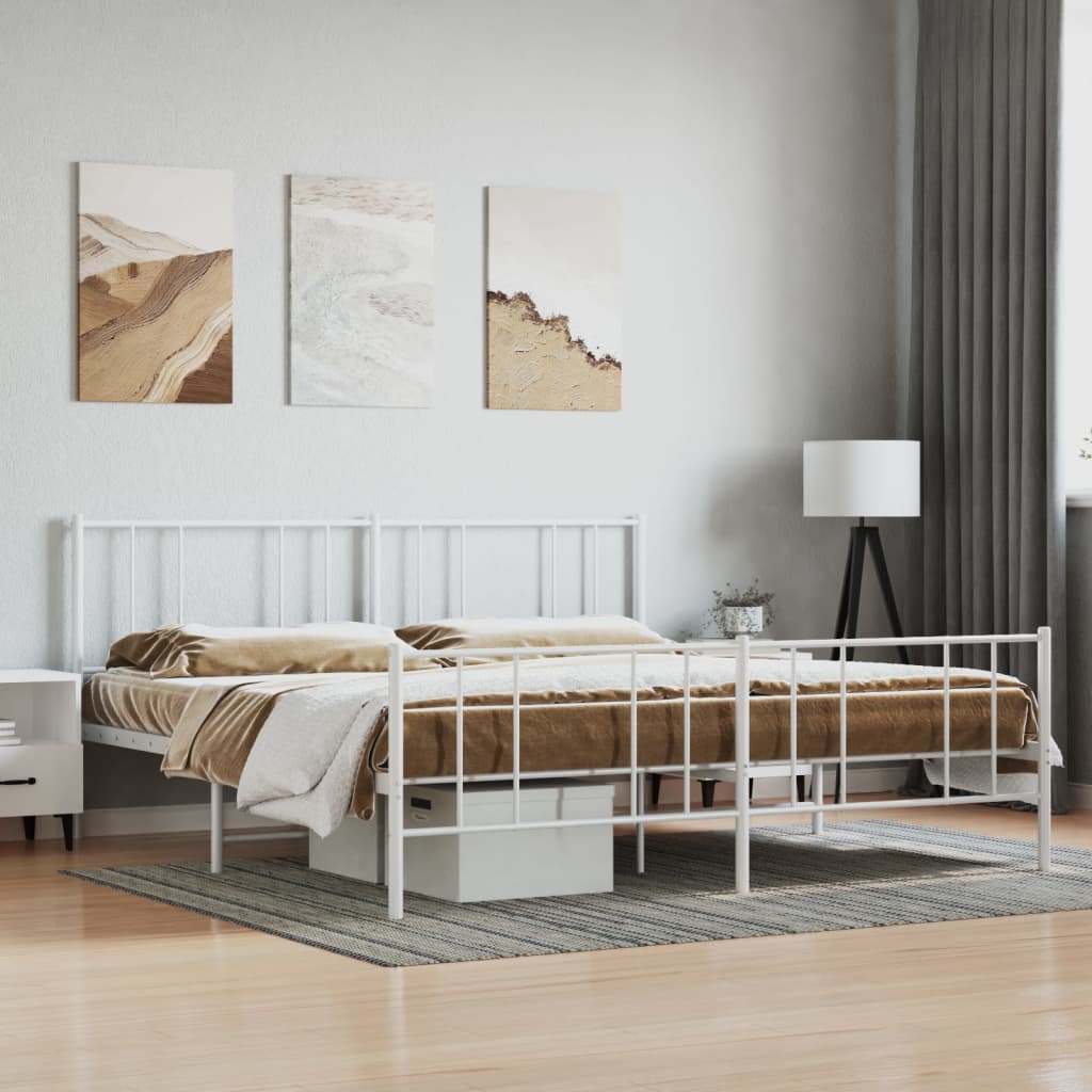 Metal Bed Frame With Headboard And Footboard 153X203 Cm Queen Size