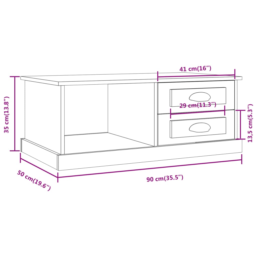 Coffee Table Grey Sonoma 90x50x35 cm Engineered Wood