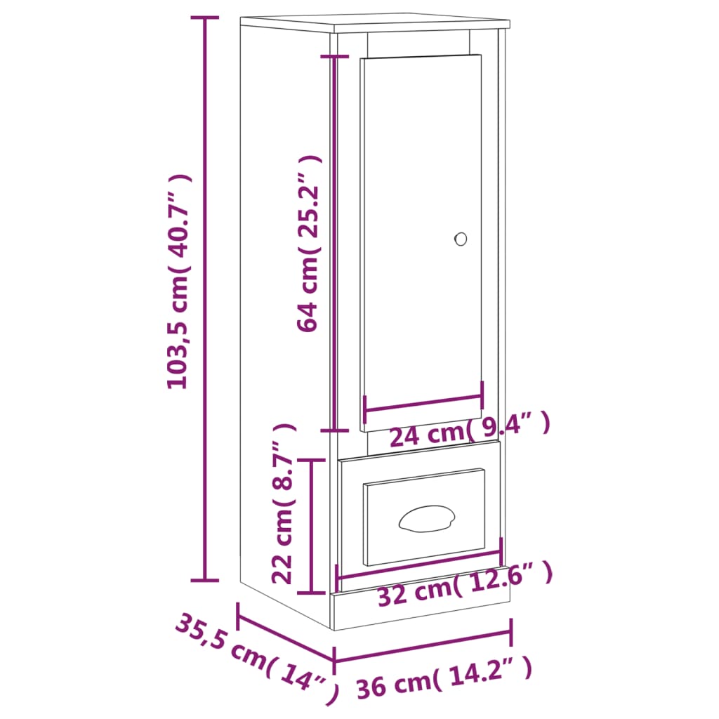 Highboard 36X35.5X03.5 Cm Engineered Wood