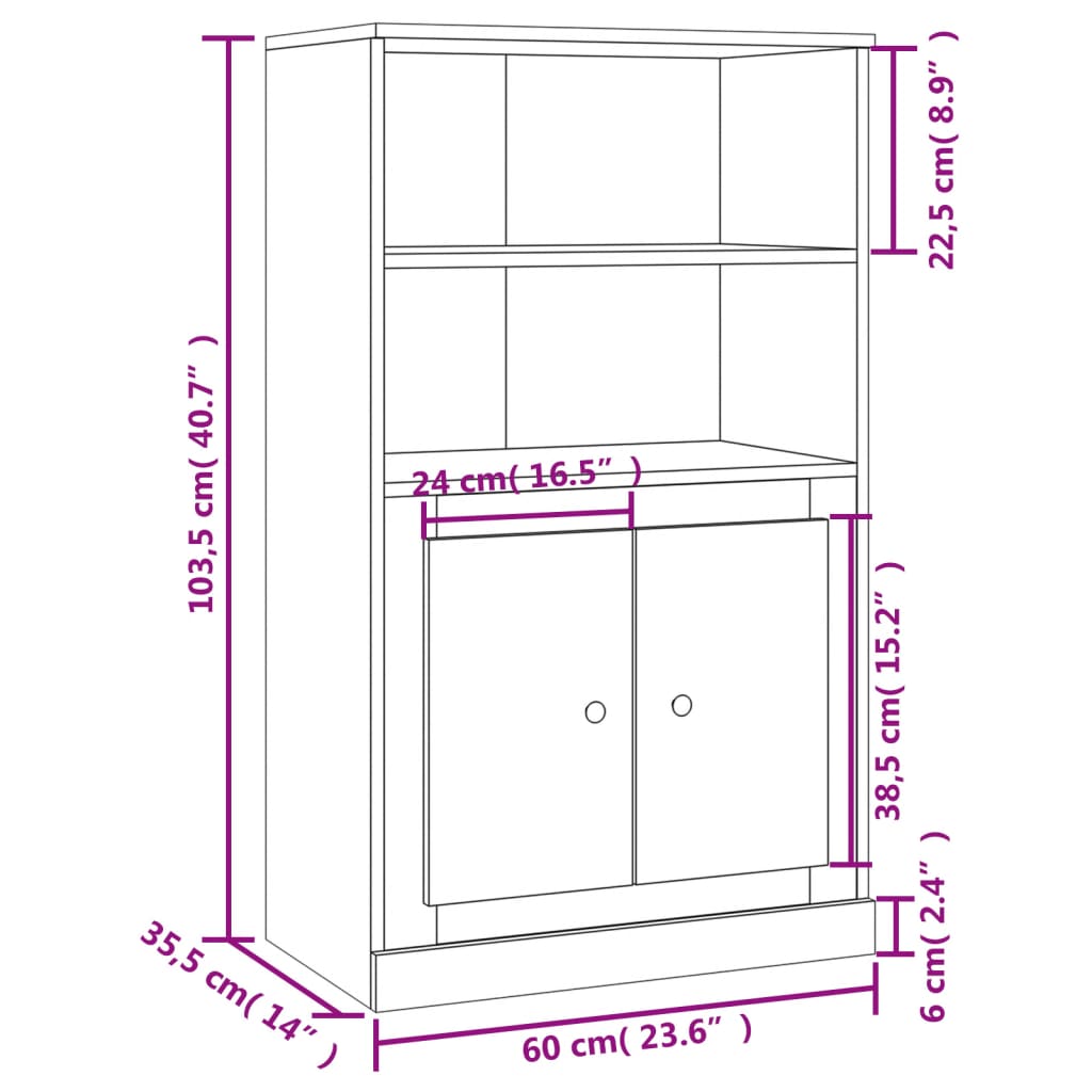 Highboard White 60x35.5x103.5 cm Engineered Wood