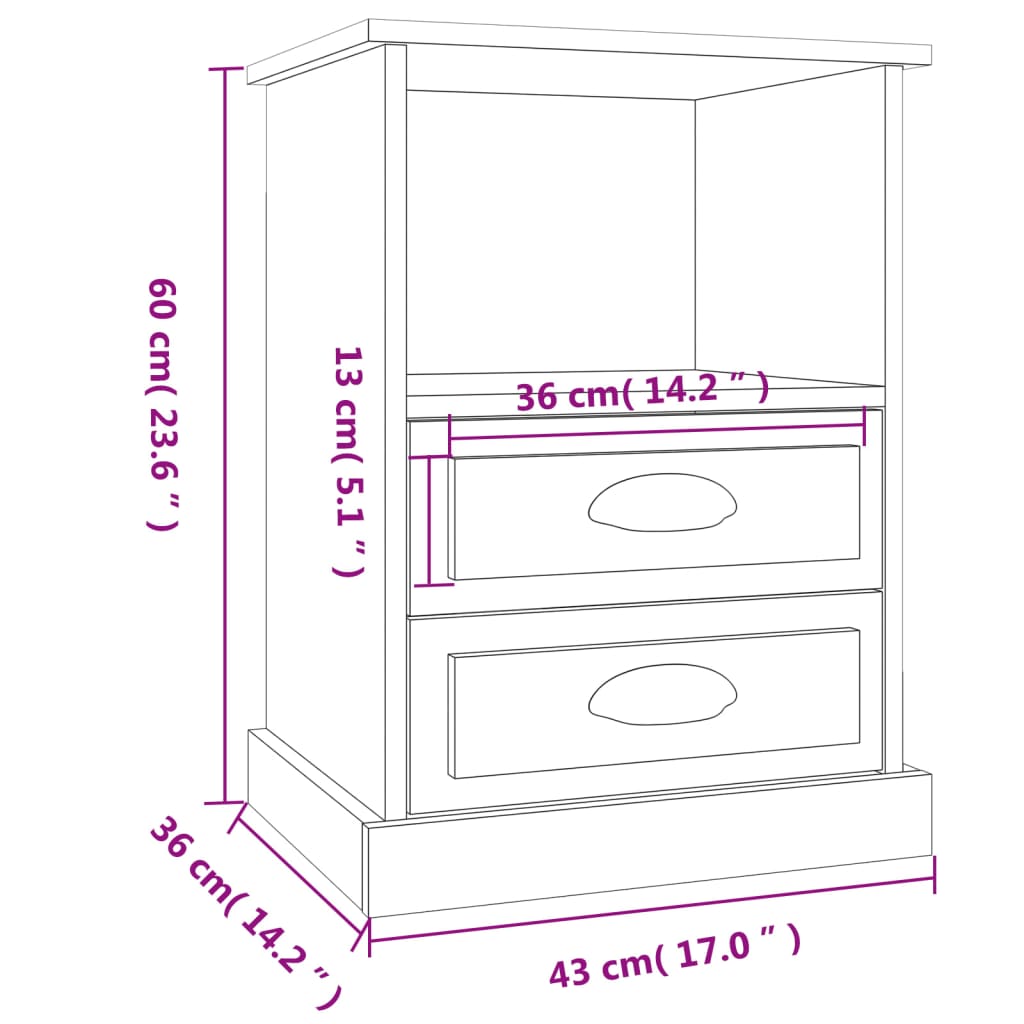 Bedside Cabinet White 43x36x60 cm