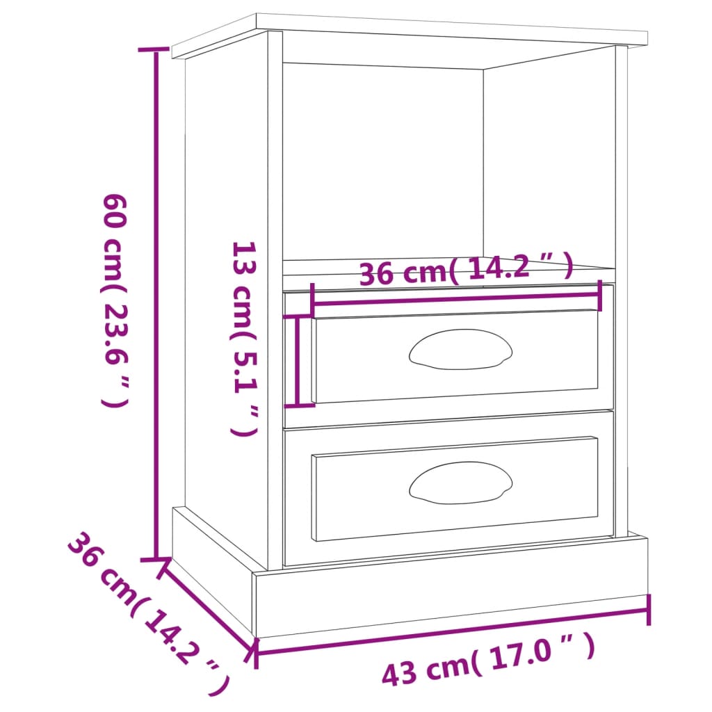 Bedside Cabinet Concrete Grey 43x36x60 cm