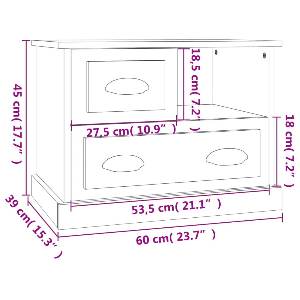 Bedside Cabinet High Gloss White 60x39x45 cm