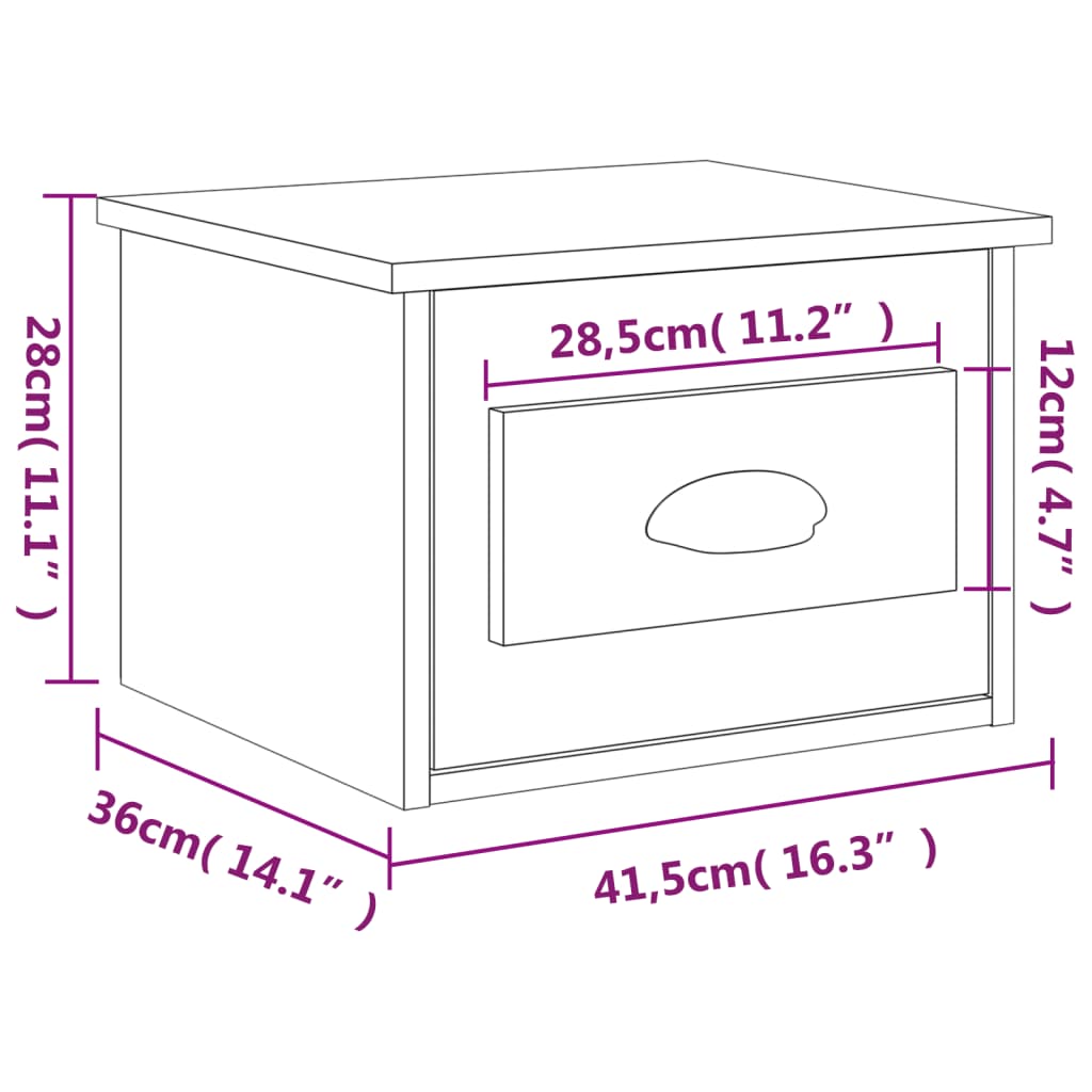 Wall-mounted Bedside Cabinet High Gloss White 41.5x36x28cm