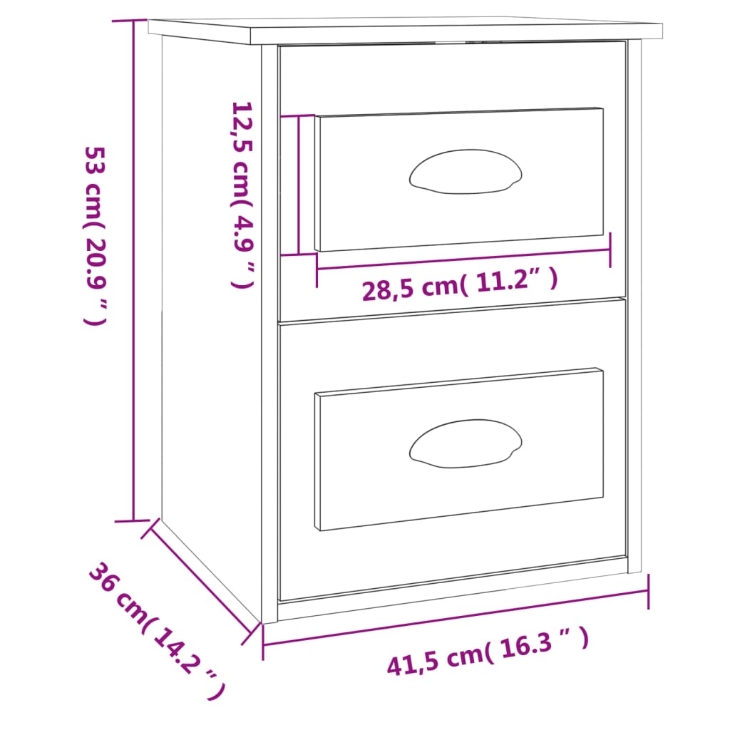 Wall-mounted Bedside Cabinet Grey Sonoma 41.5x36x53cm