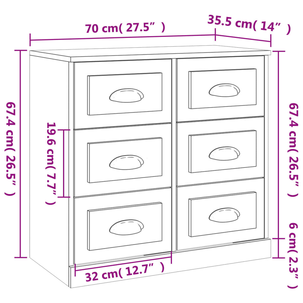 Sideboard White 70x35.5x67.5 cm Engineered Wood