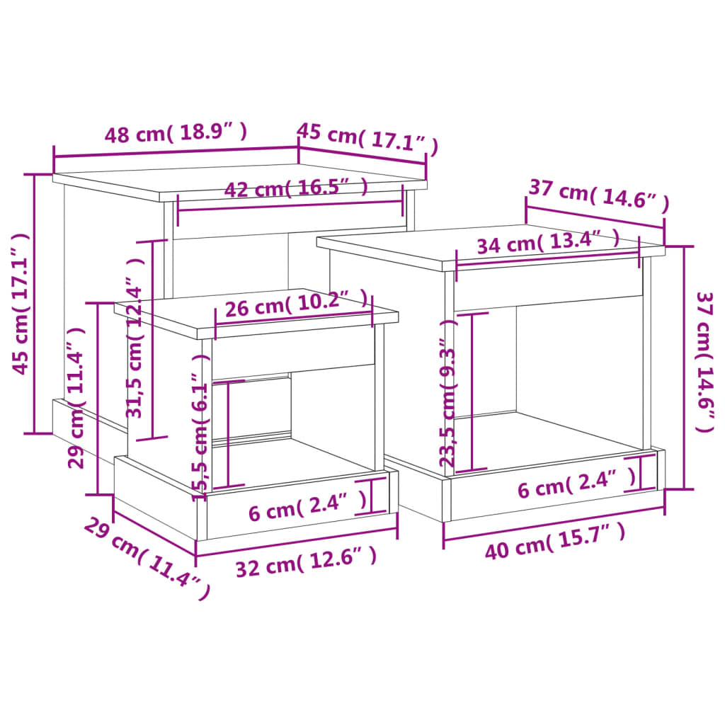 Coffee Tables 3 pcs Brown Oak Engineered Wood