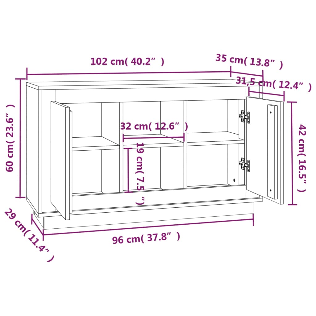 Sideboard Black 102x35x60 cm Engineered Wood