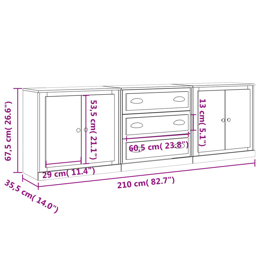 Sideboards 3 pcs White Engineered Wood