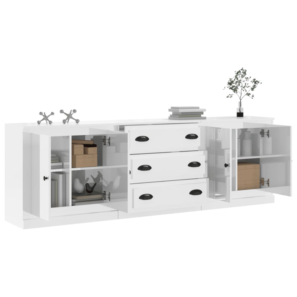 Sideboards 3 pcs High Gloss White Engineered Wood