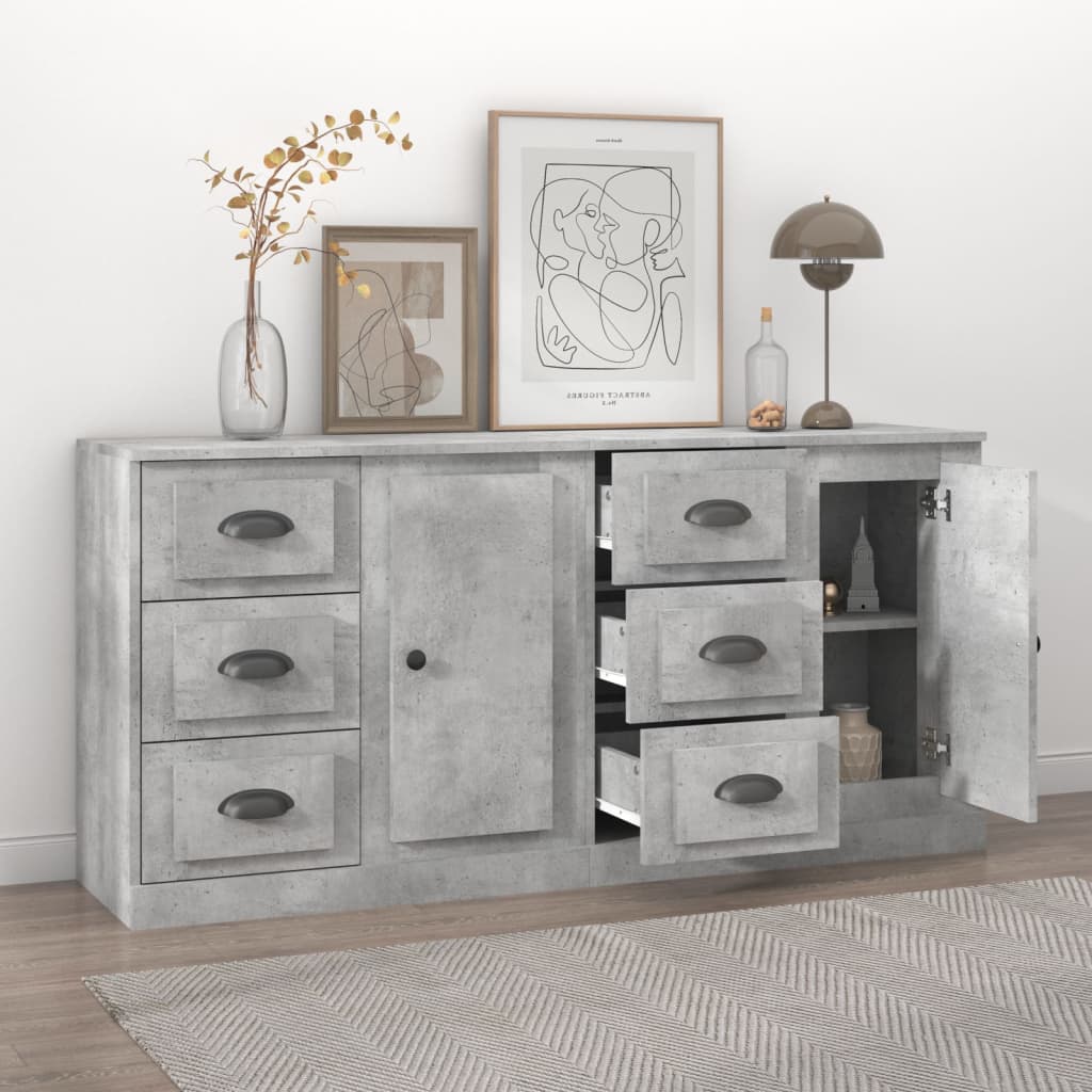 Sideboards 2 pcs Concrete Grey Engineered Wood