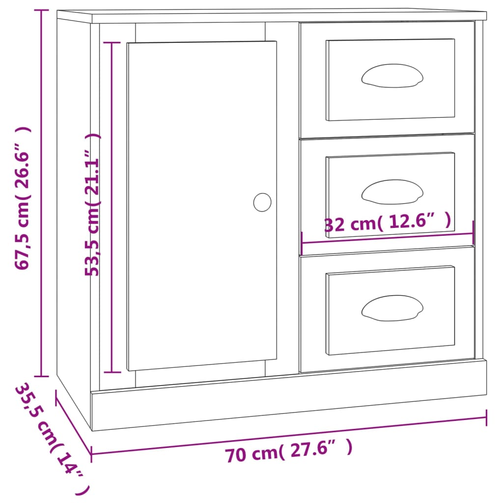 Sideboards 2 pcs Concrete Grey Engineered Wood