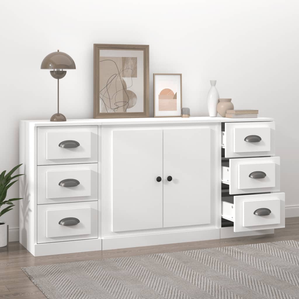 Sideboards 3 pcs White Engineered Wood