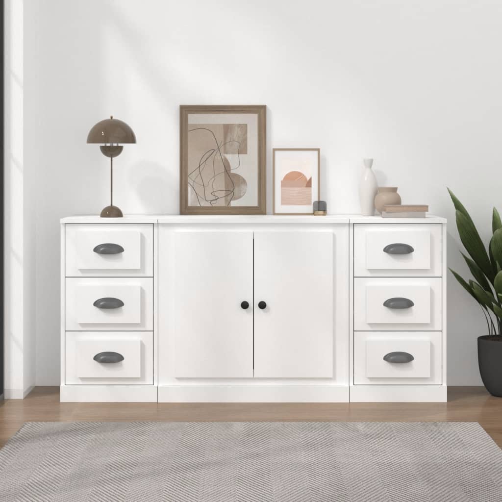 Sideboards 3 pcs White Engineered Wood