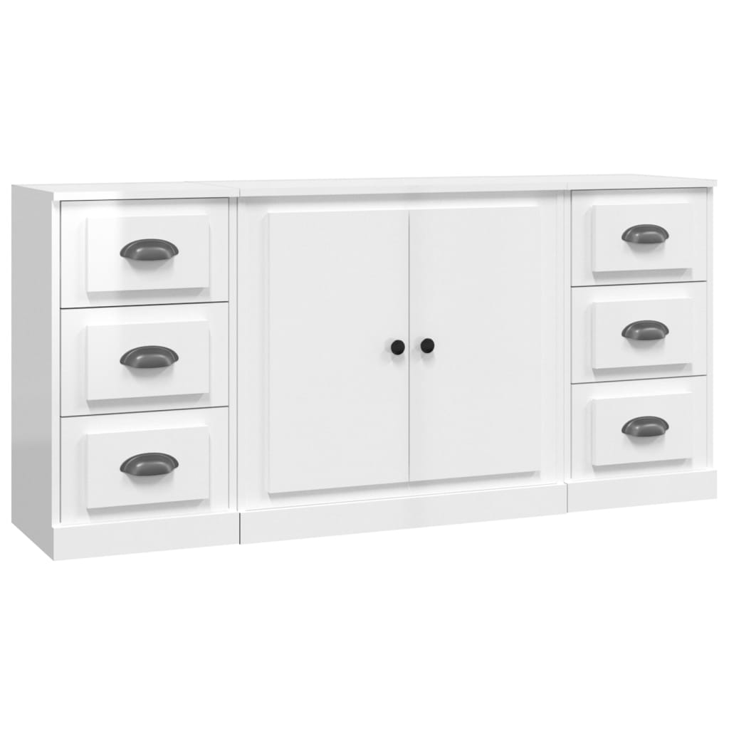 Sideboards 3 pcs High Gloss White Engineered Wood