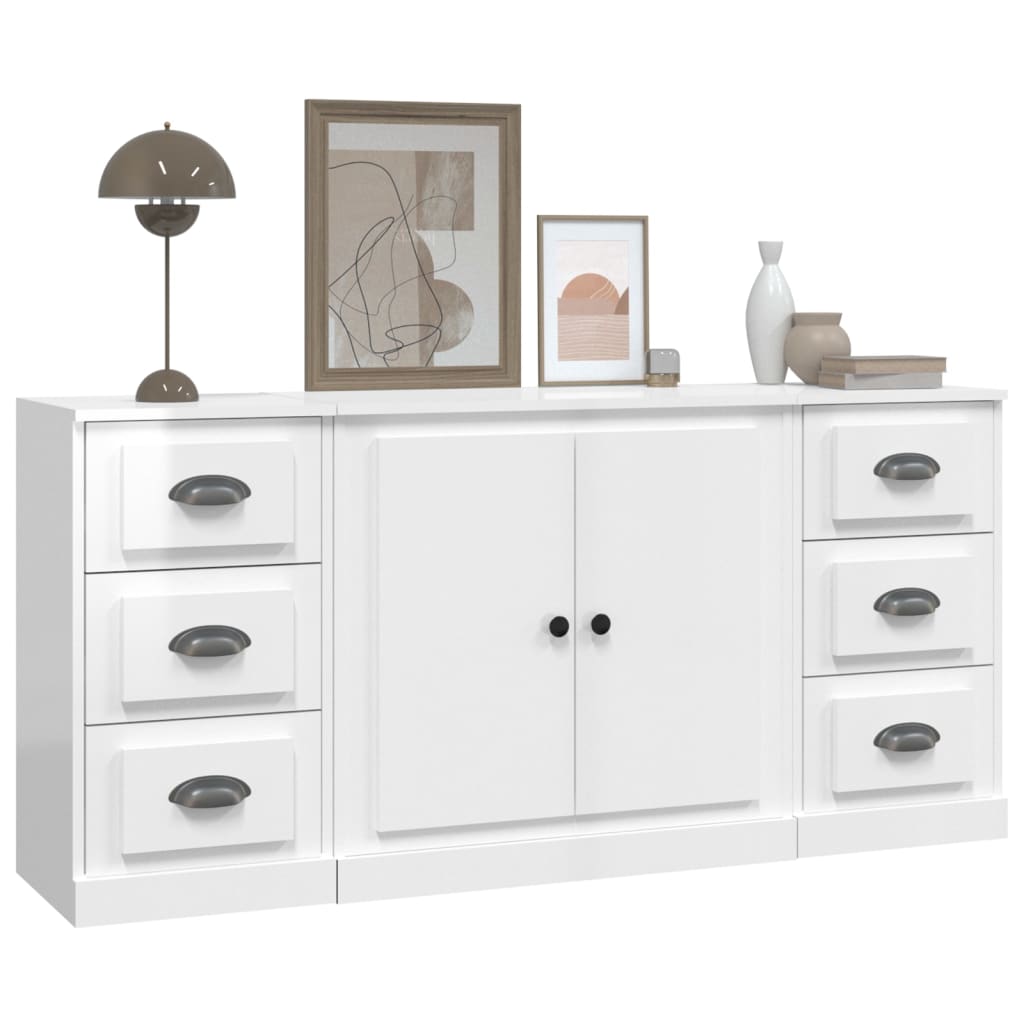 Sideboards 3 pcs High Gloss White Engineered Wood