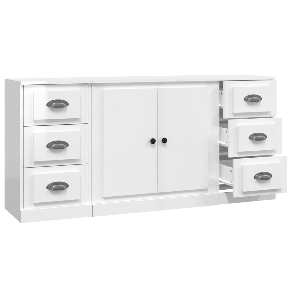 Sideboards 3 pcs High Gloss White Engineered Wood