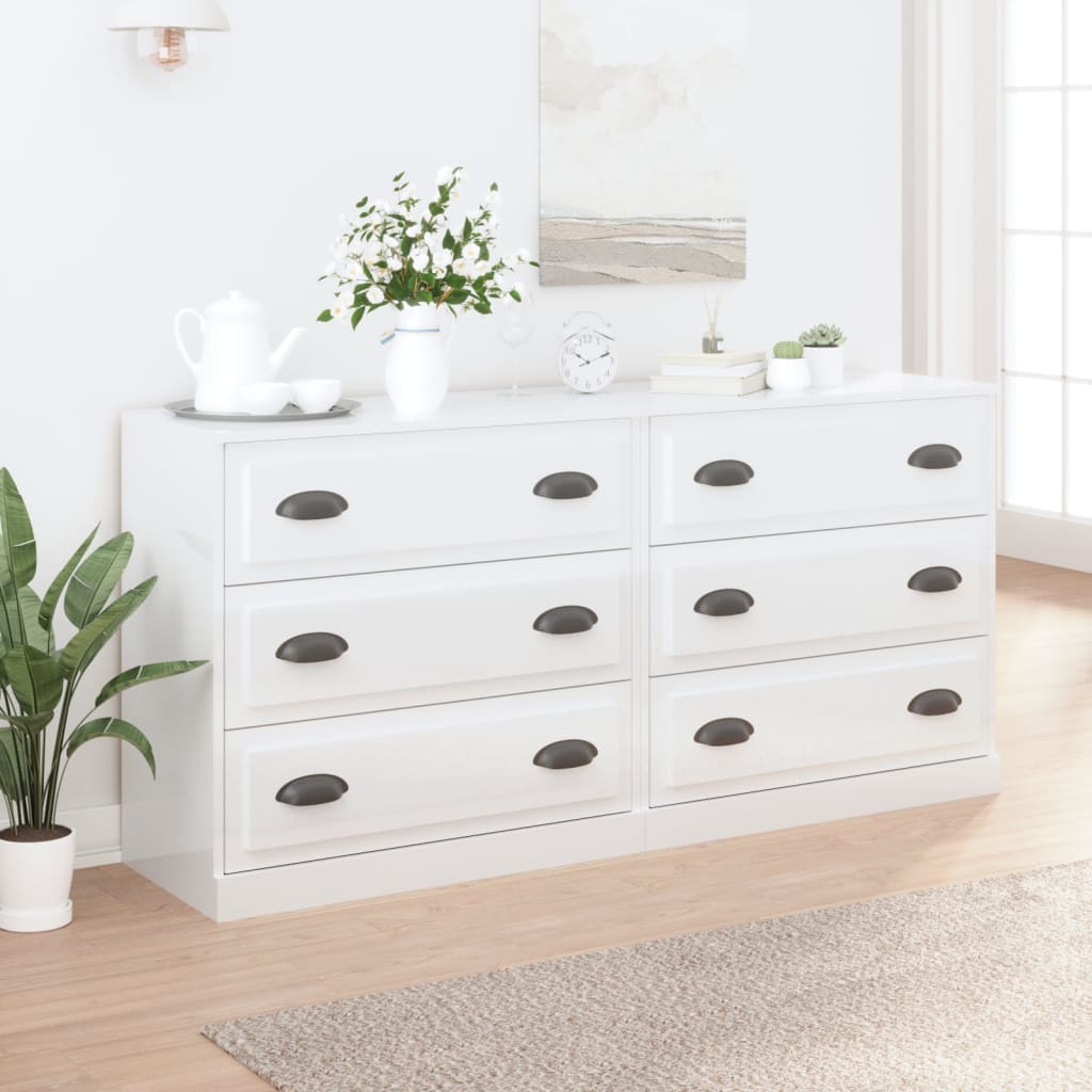 Sideboards 2 pcs High Gloss White Engineered Wood