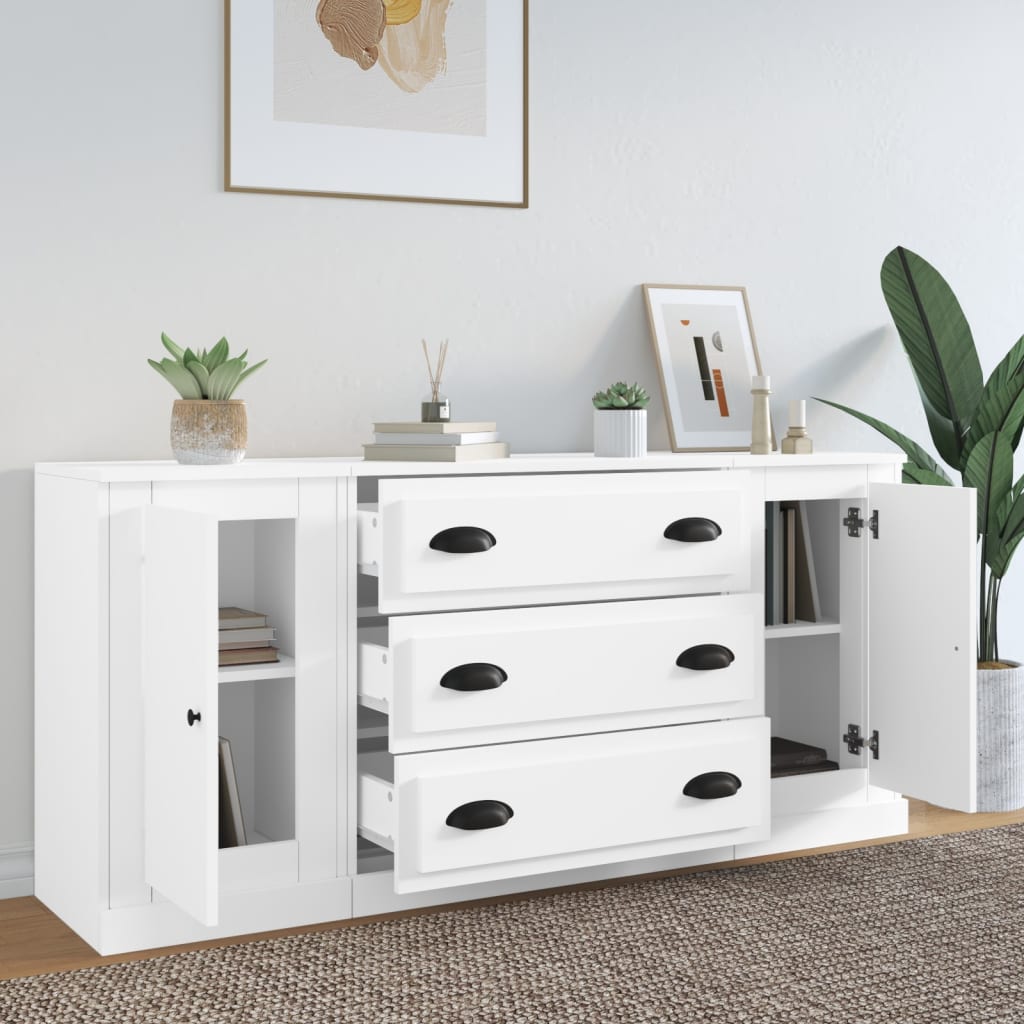 Sideboards 3 pcs White Engineered Wood