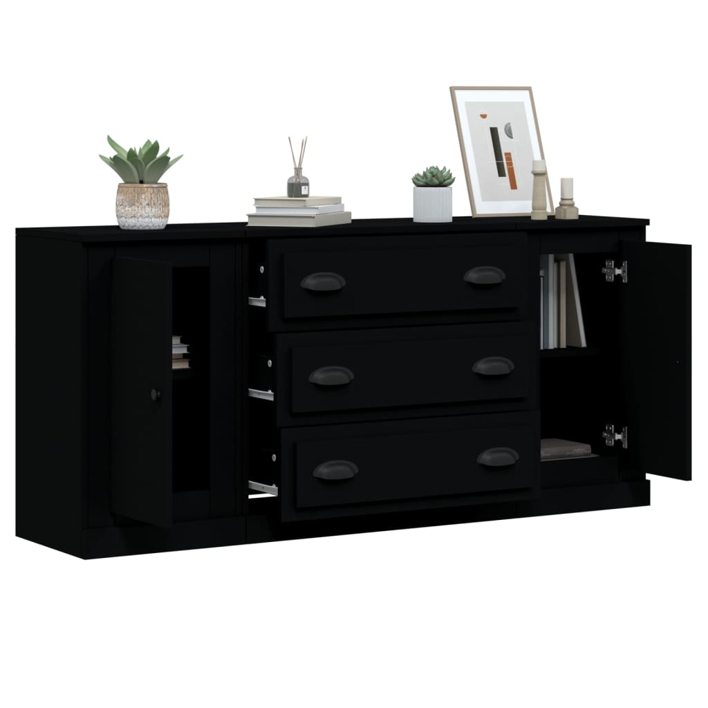 Sideboards 3 pcs Black Engineered Wood