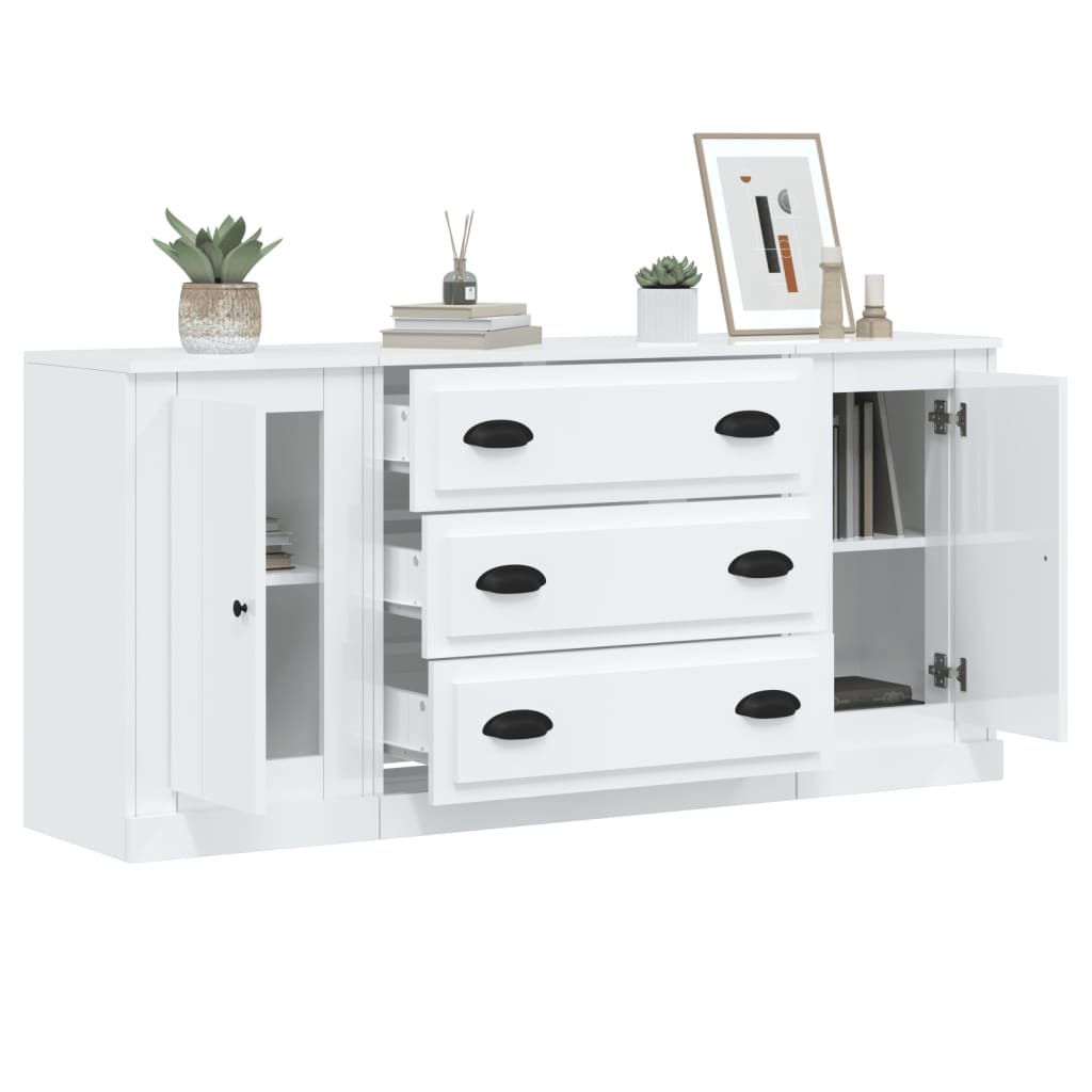 Sideboards 3 pcs High Gloss White Engineered Wood