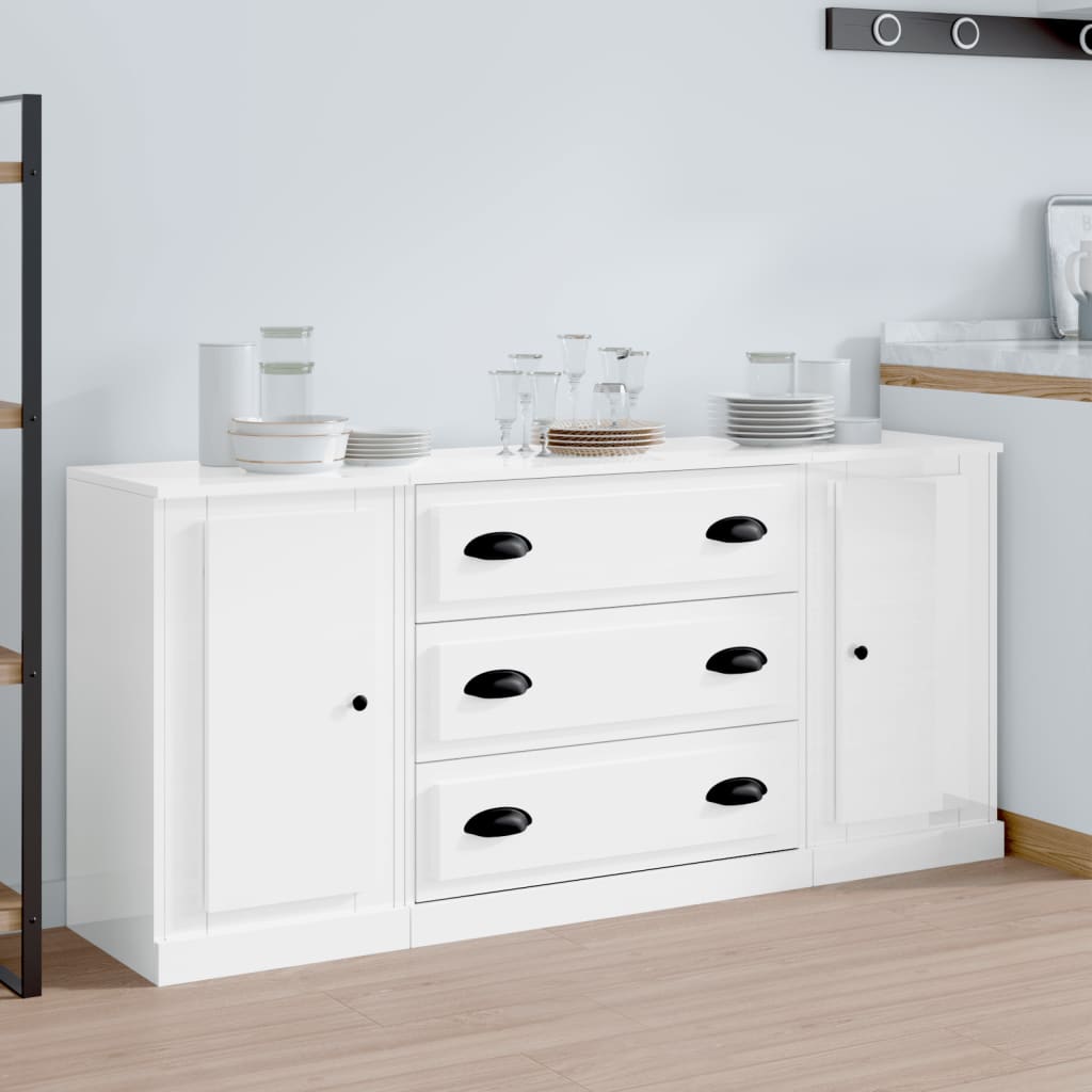 Sideboards 3 pcs High Gloss White Engineered Wood