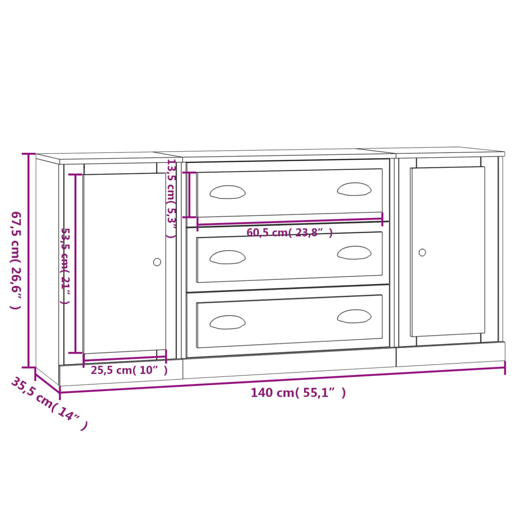 Sideboards 3 pcs Sonoma Oak Engineered Wood