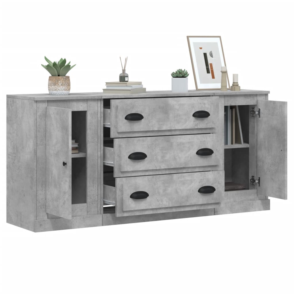 Sideboards 3 pcs Concrete Grey Engineered Wood