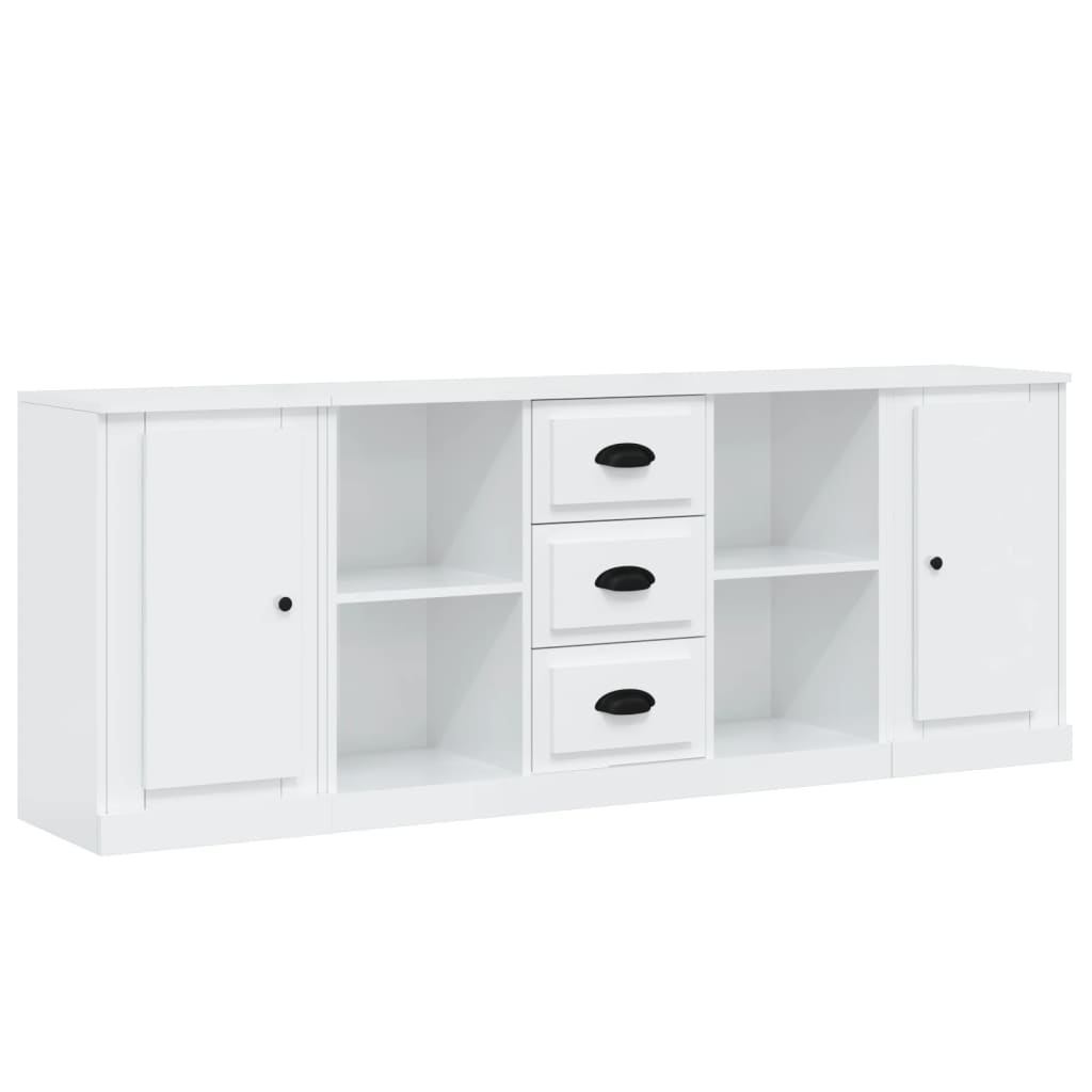 Sideboards 3 pcs High Gloss White Engineered Wood