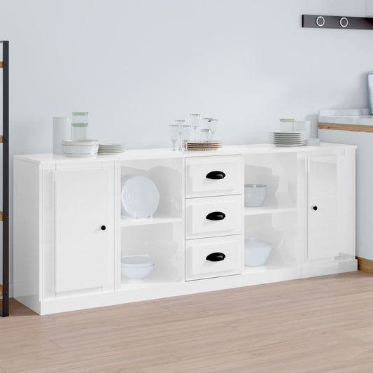 Sideboards 3 pcs High Gloss White Engineered Wood