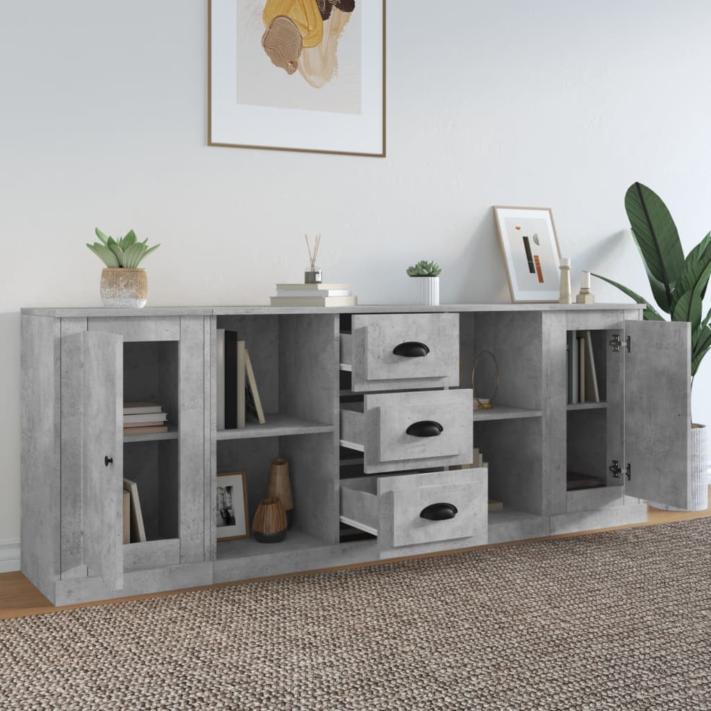 Sideboards 3 pcs Concrete Grey Engineered Wood