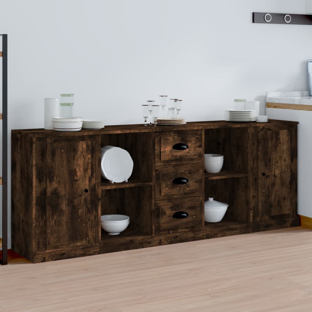 Sideboards 3 pcs Smoked Oak Engineered Wood