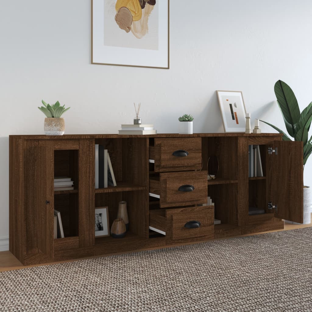 Sideboards 3 pcs Brown Oak Engineered Wood