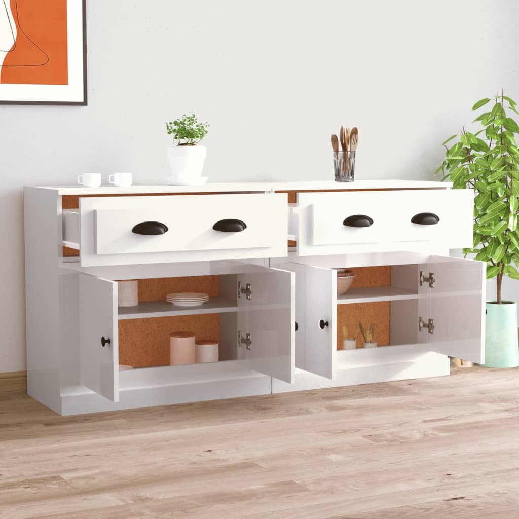 Sideboards 2 pcs High Gloss White Engineered Wood