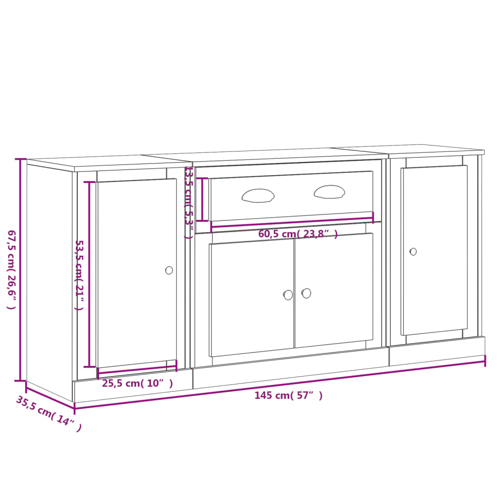 Sideboards 3 pcs White Engineered Wood