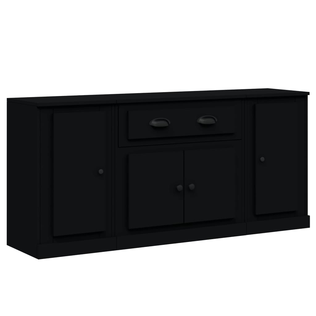 Sideboards 3 pcs Black Engineered Wood