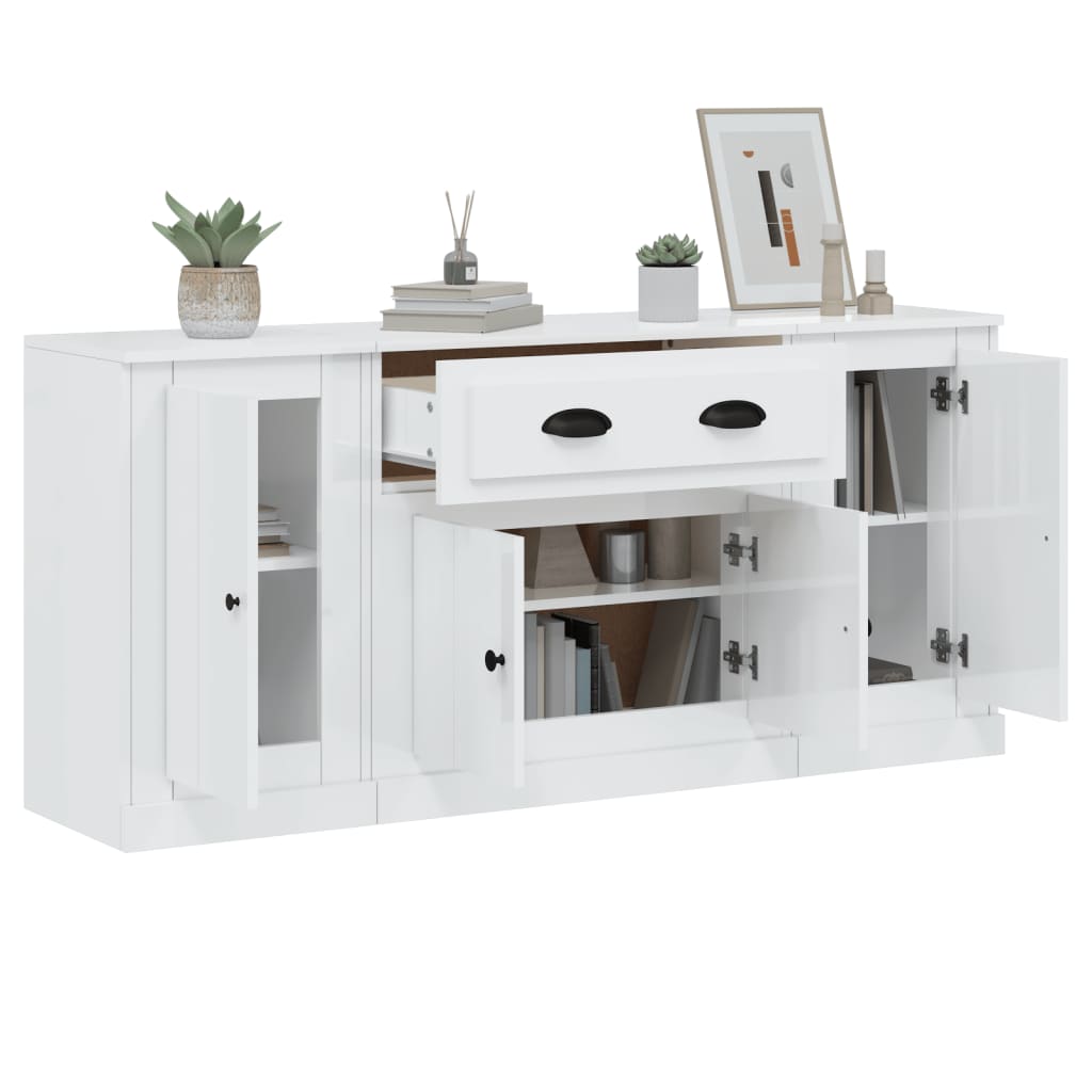 Sideboards 3 pcs High Gloss White Engineered Wood