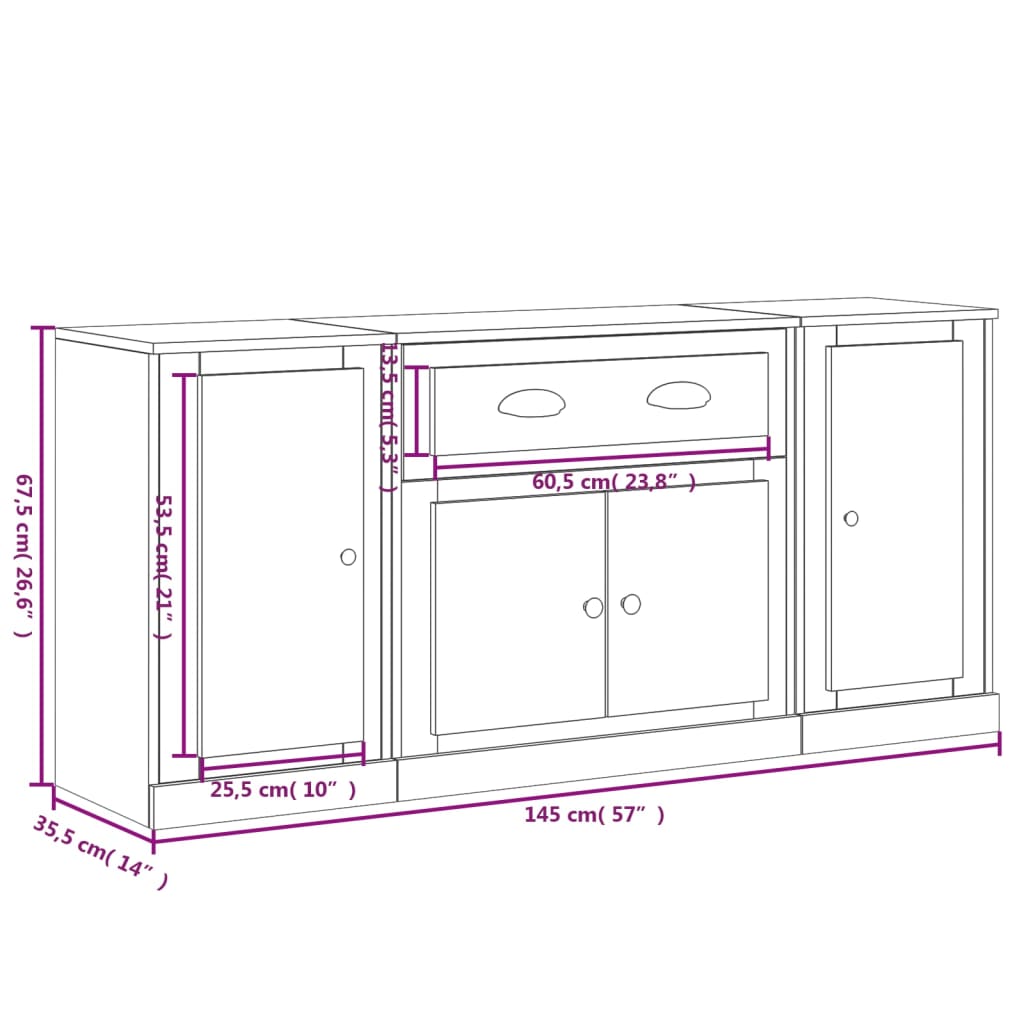 Sideboards 3 pcs High Gloss White Engineered Wood