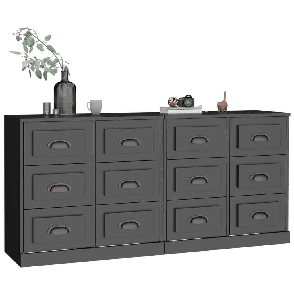 Sideboards 2 pcs Black Engineered Wood