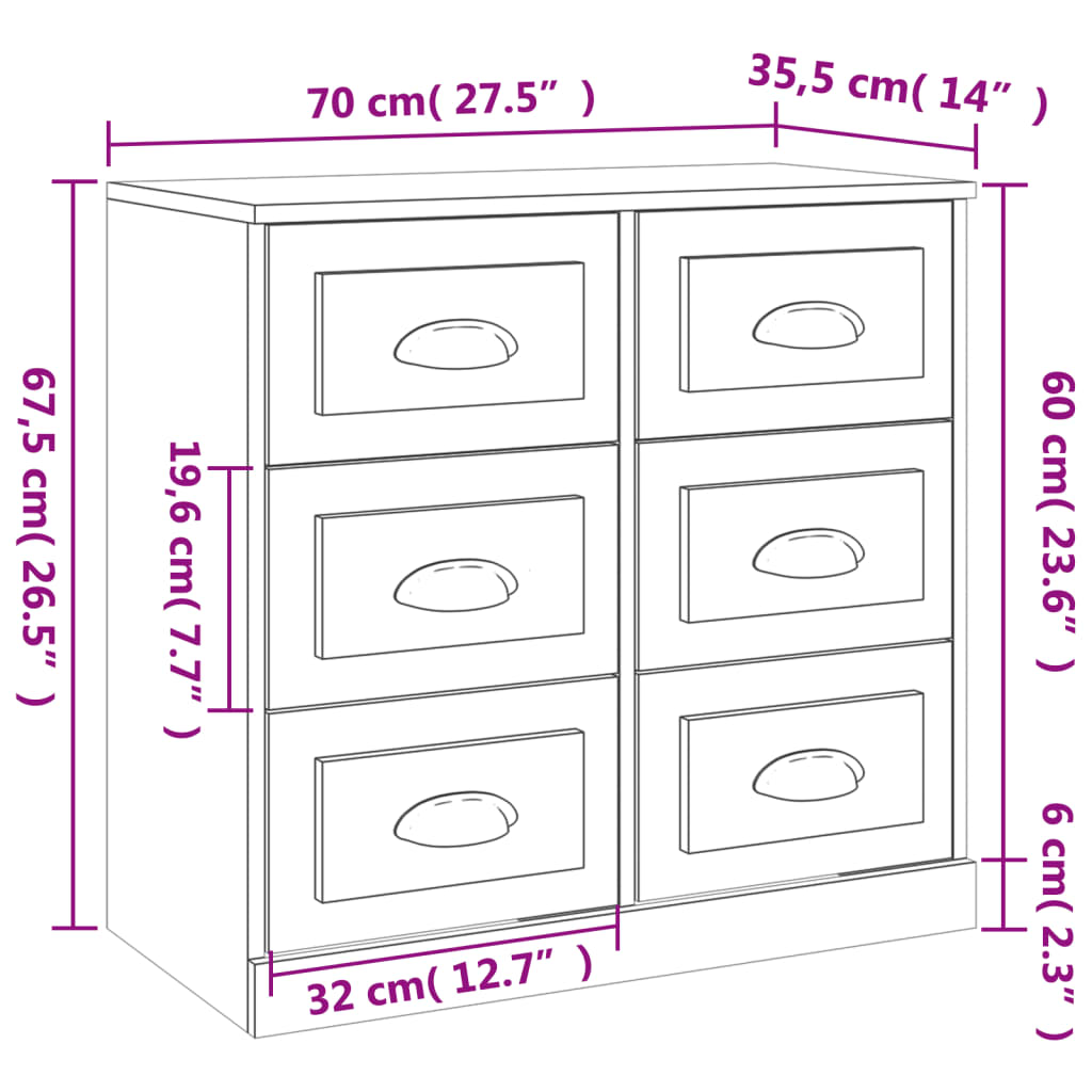 Sideboards 2 pcs Black Engineered Wood