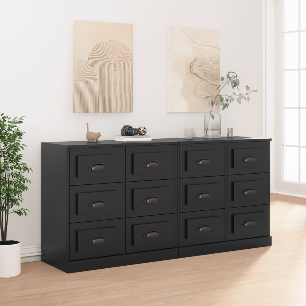 Sideboards 2 pcs Black Engineered Wood