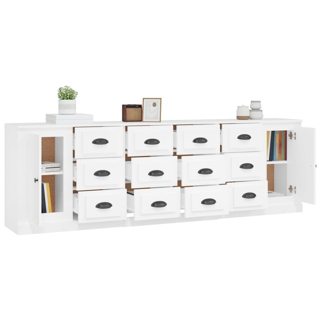 Sideboards 3 pcs White Engineered Wood