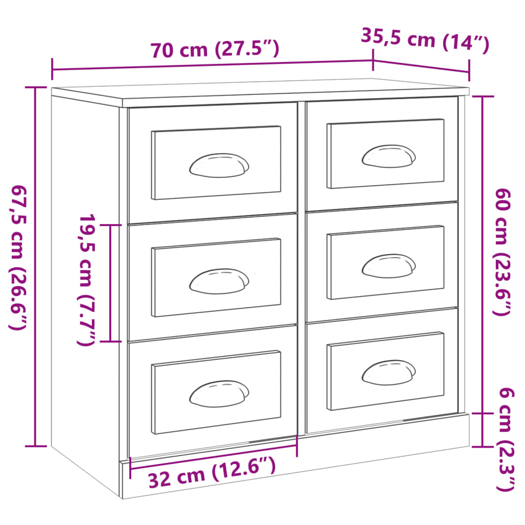 Sideboards 3 pcs White Engineered Wood