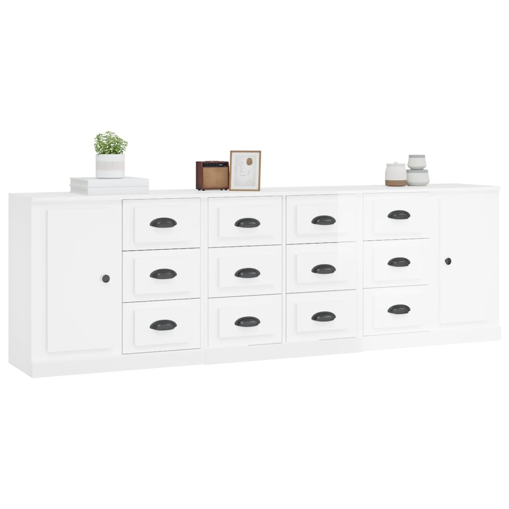 Sideboards 3 pcs High Gloss White Engineered Wood