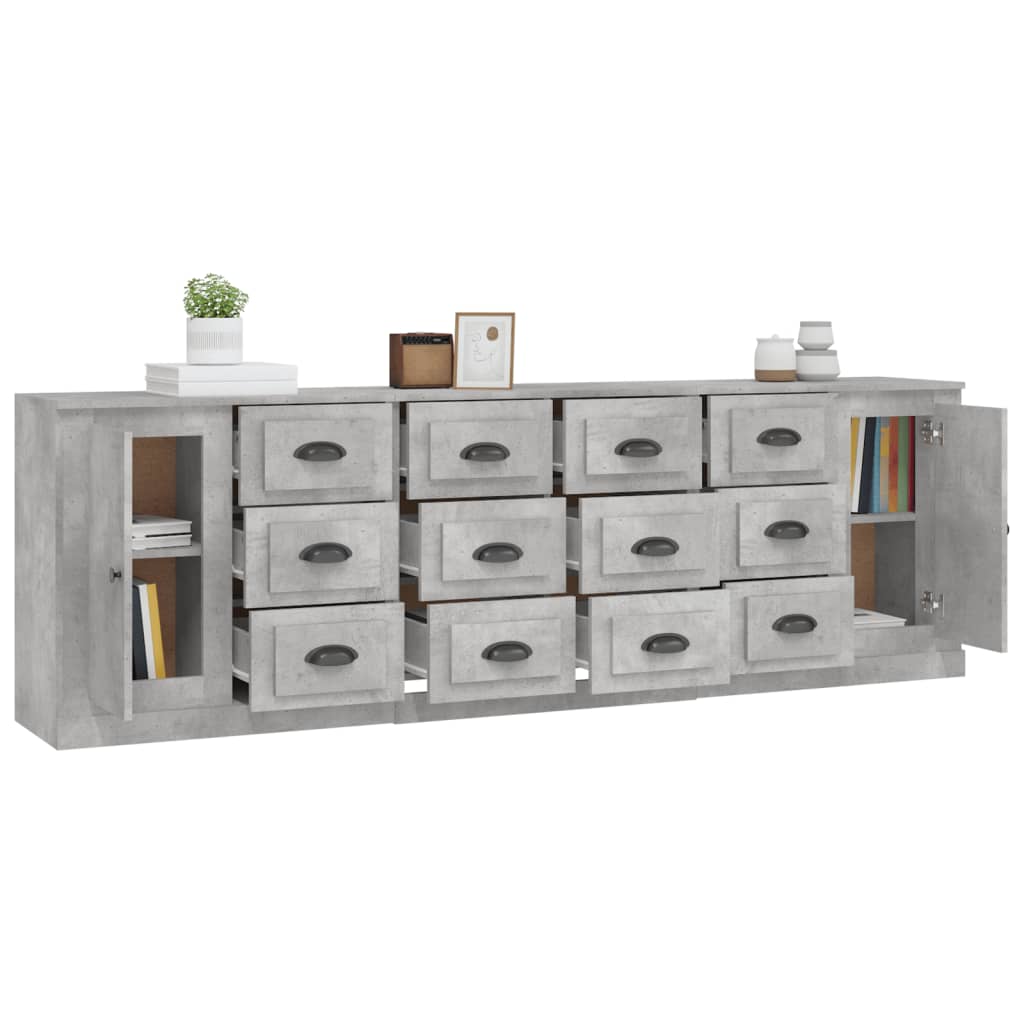 Sideboards 3 pcs Concrete Grey Engineered Wood