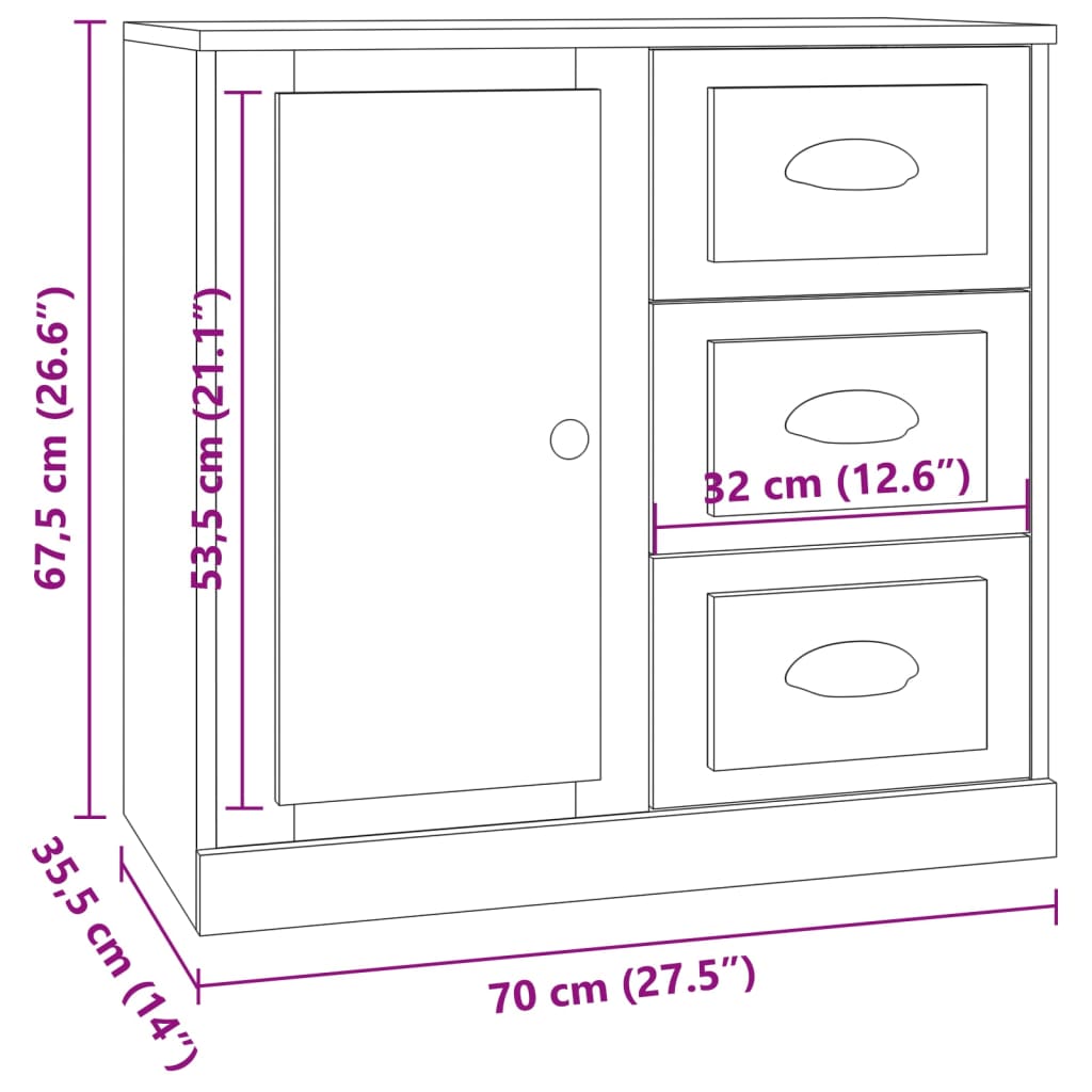 Sideboards 3 pcs Concrete Grey Engineered Wood