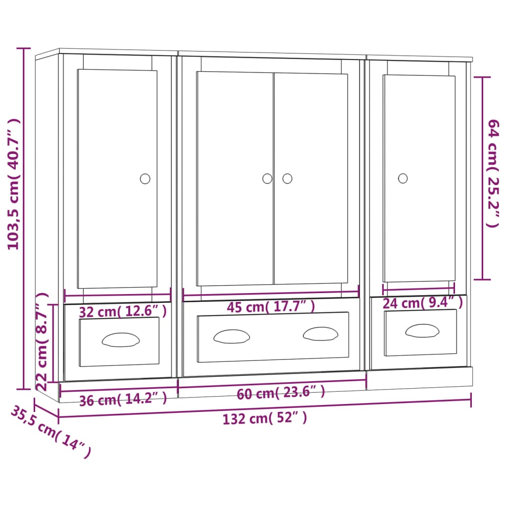 Highboards 3 pcs Grey Sonoma Engineered Wood