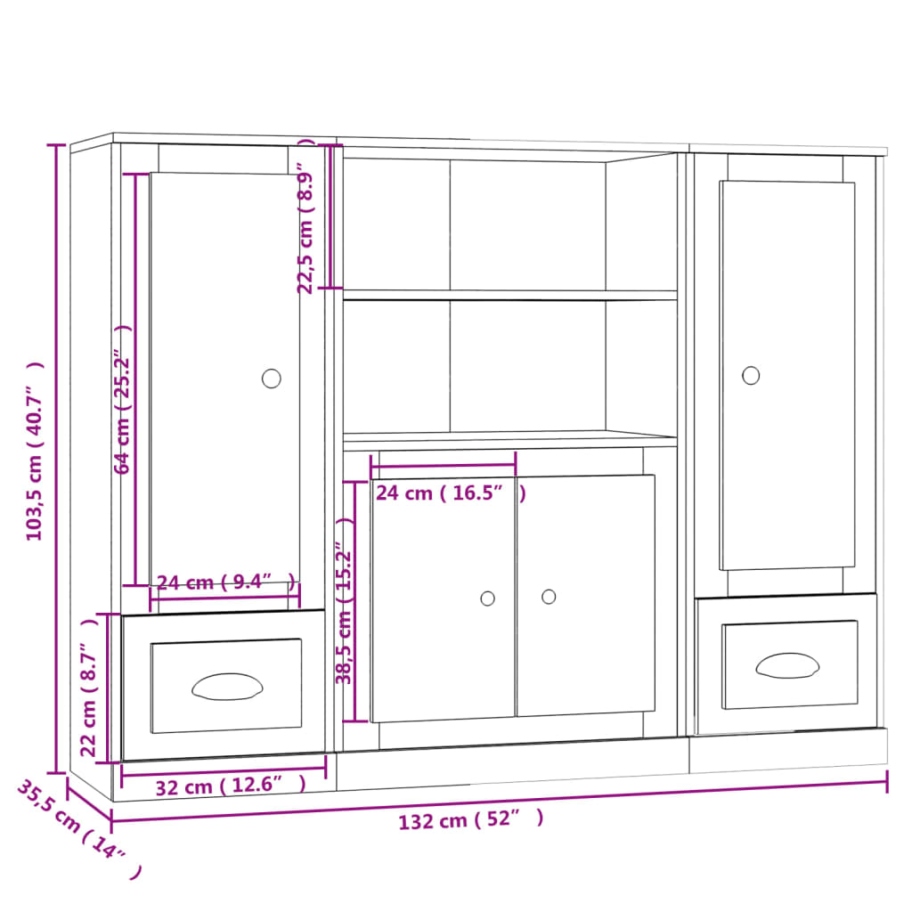 Highboards 3 pcs White Engineered Wood