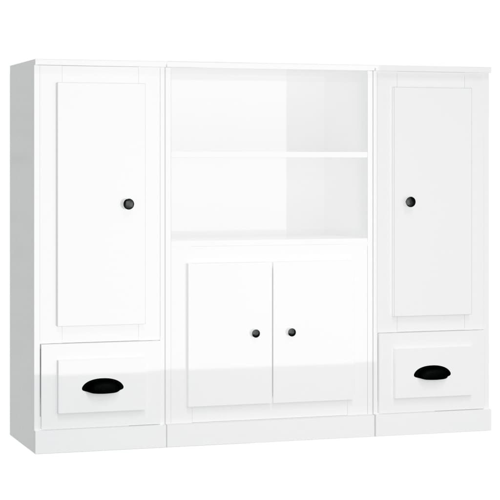 Highboards 3 pcs High Gloss White Engineered Wood