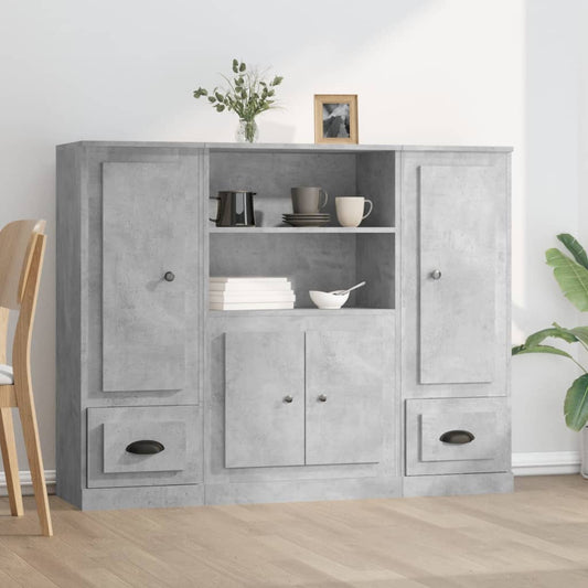 Highboards 3 pcs Concrete Grey Engineered Wood